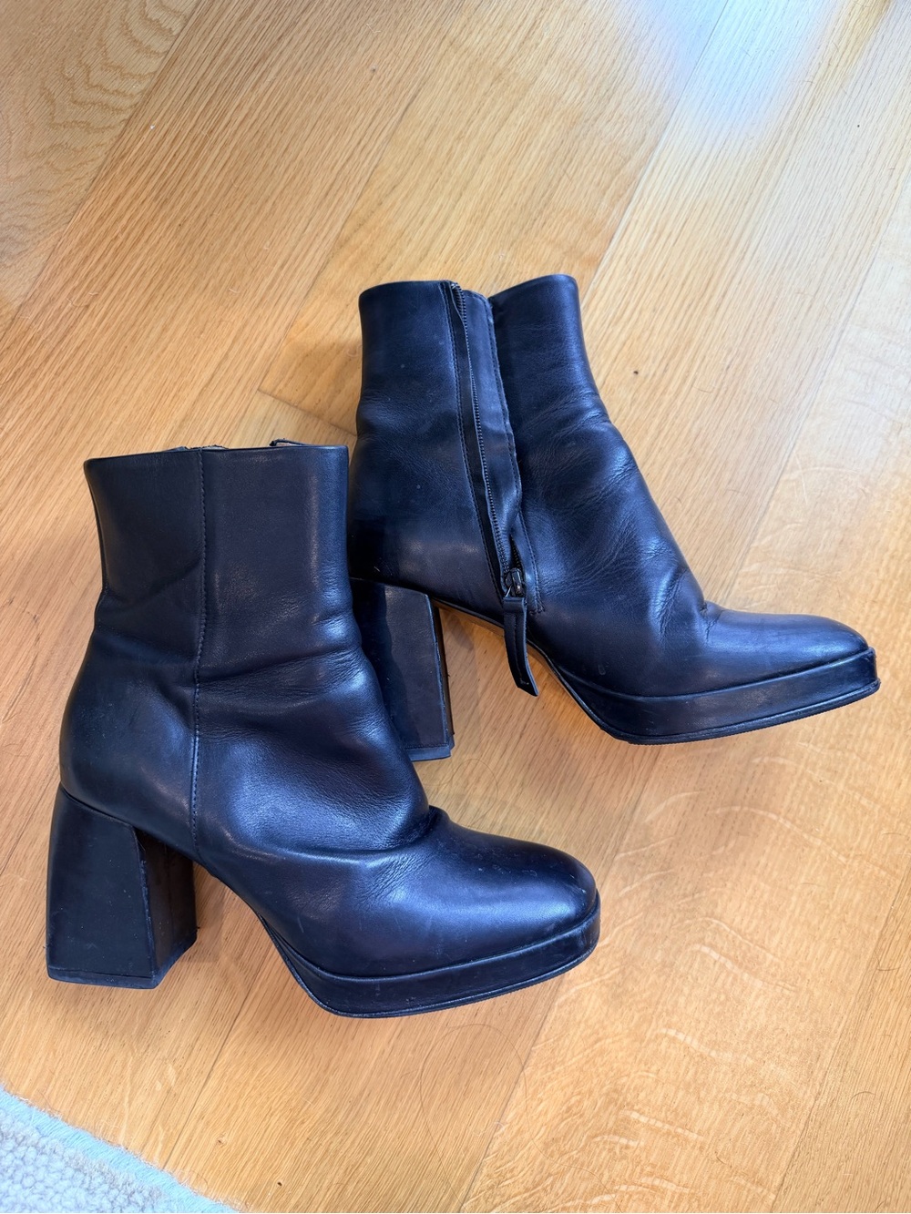 Maje Black Leather Platform Ankle Boots